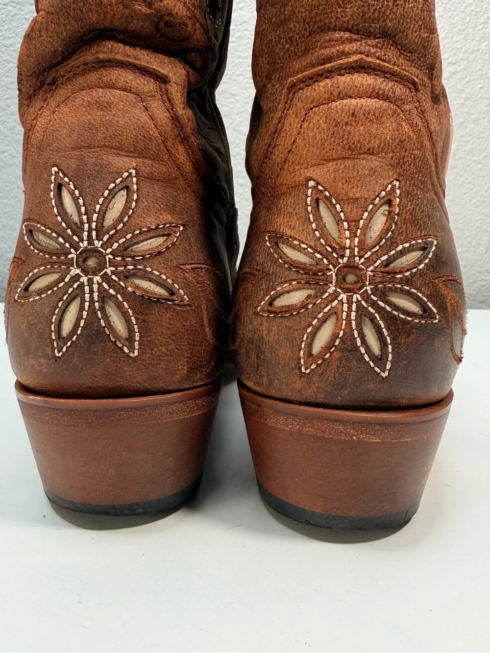 SHYANNE DAISY BROWN LEATHER FLORAL  COWGIRL BOOTS #BBW11 WOMEN SZ 6.5 B